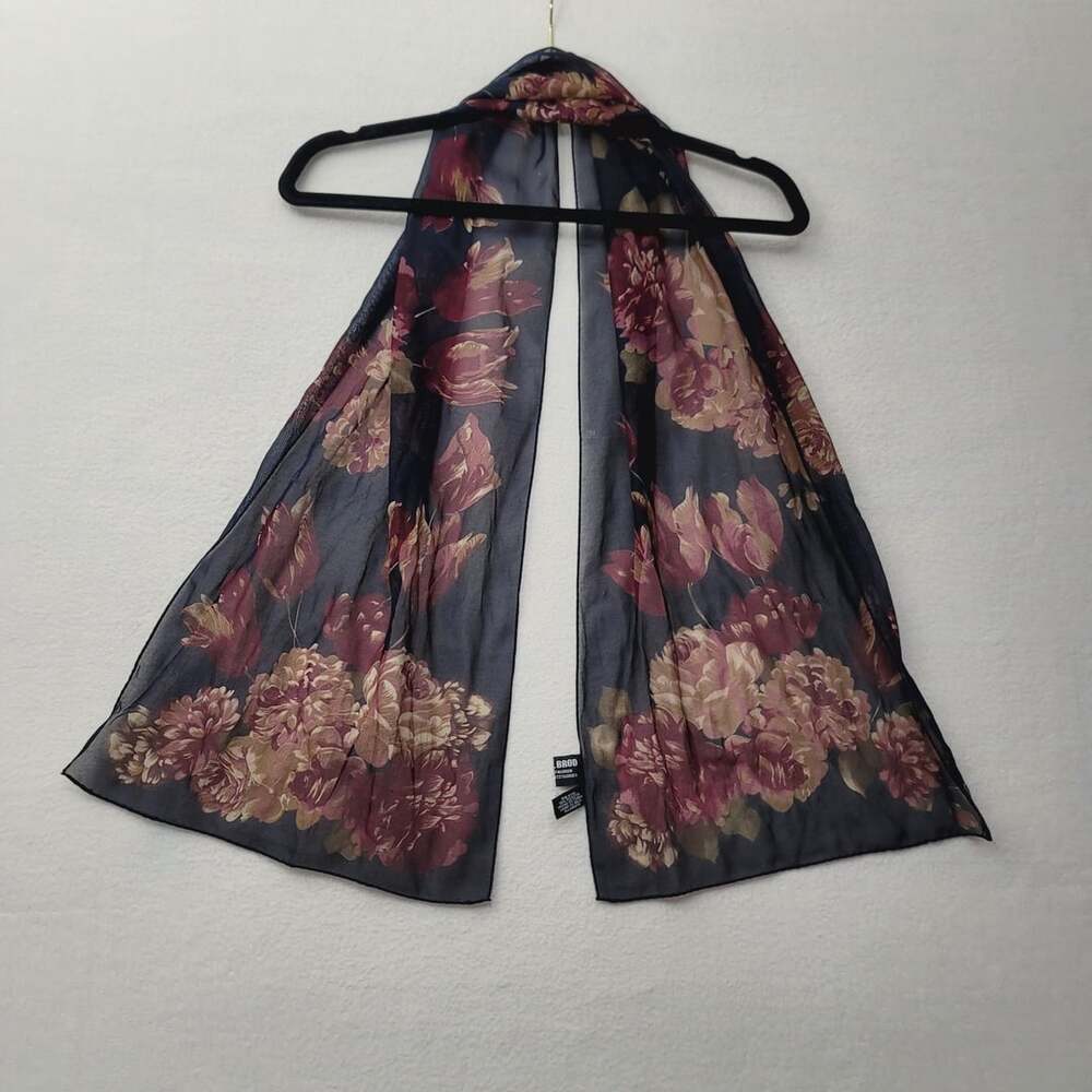 Brod Fashion Accessories Floral Scarf Navy Blue Chiffon Long